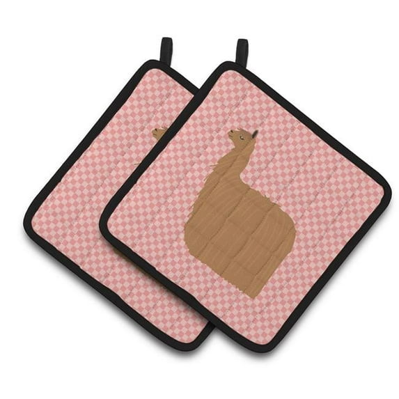 Caroline's Treasures Alpaca Suri Pink Check Pair of Pot Holders