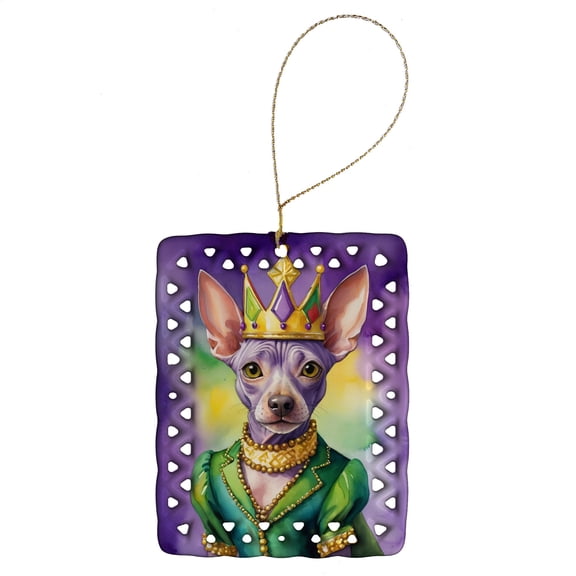 Caroline's Treasures American Hairless Terrier King of Mardi Gras Porcelain Ornament Christmas Tree Hanging Decorations for Home Christmas Holiday, Rectangle, Gift, Multicolor