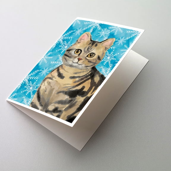 American Shorthair Brown Tabby Winter Snowflake Greeting Cards and Envelopes Pack of 8