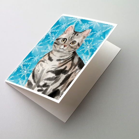 American Shorthair Winter Snowflake Greeting Cards and Envelopes Pack of 8