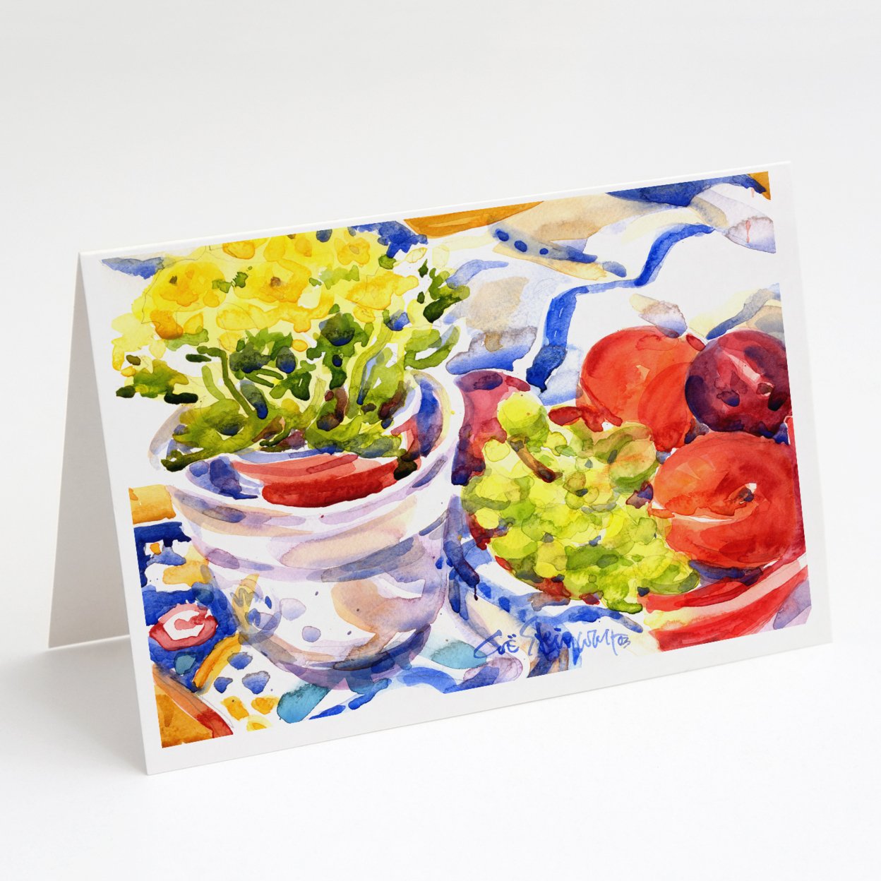 Apples, Plums and Grapes with Flowers Greeting Cards and Envelopes Pack of 8