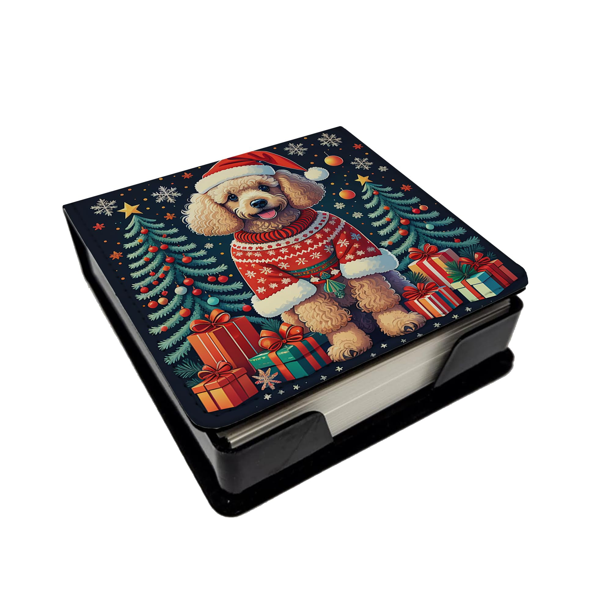 Caroline's Treasures Apricot Toy Poodle Christmas PU Leather Note Paper Holder with Artist-Designed Cover, Desk Accessory, Office Gift