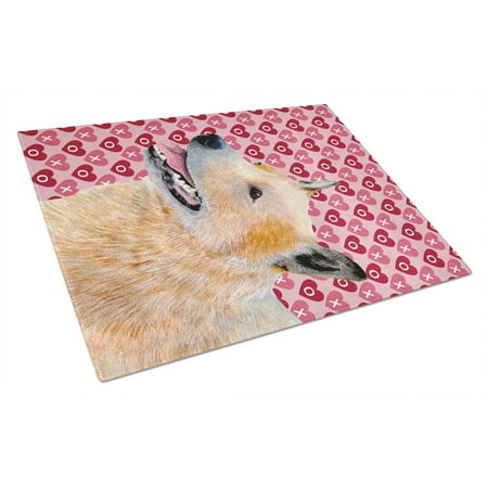 Caroline's Treasures Australian Cattle Dog Hearts Love and Valentine's Day Glass Cutting Board Large