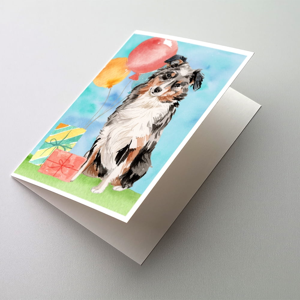 Happy Birthday Australian Shepherd Greeting Cards and Envelopes Pack of 8