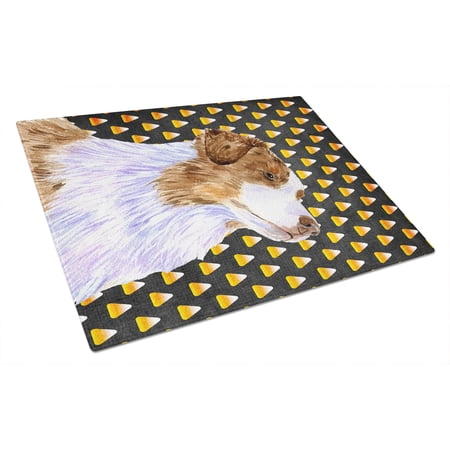 Caroline's Treasures Australian Shepherd Candy Corn Halloween Portrait Glass Cutting Board Large