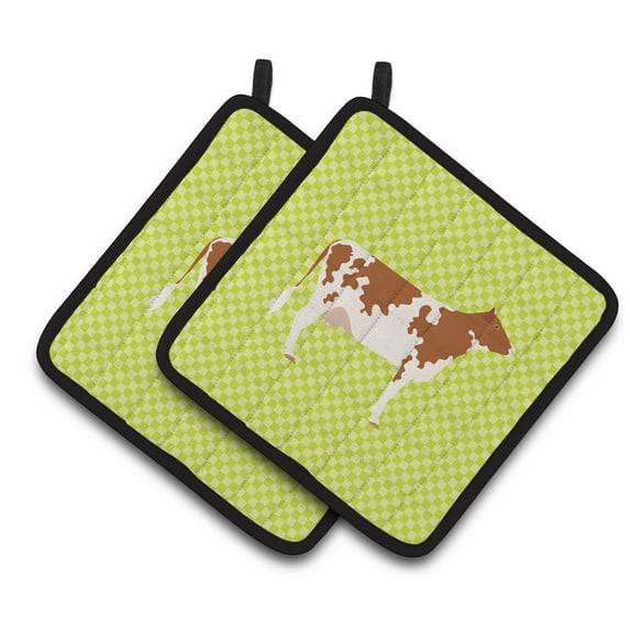 Caroline's Treasures Ayrshire Cow Green Pair of Pot Holders