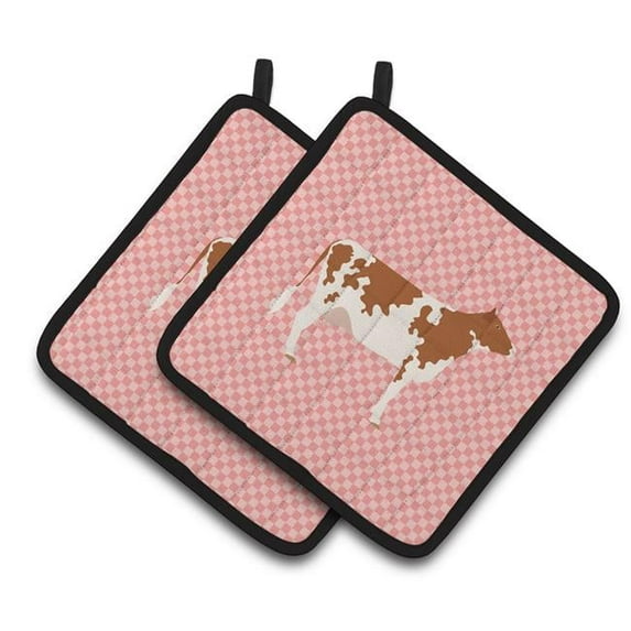 Caroline's Treasures Ayrshire Cow Pink Check Pair of Pot Holders