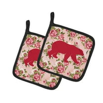 Caroline's Treasures BB1005-RS-PK-PTHD Bear Shabby Chic Pink Roses Pair of Pot Holders , 7.5HX7.5W, multicolor