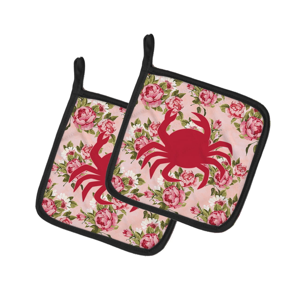 Caroline's Treasures BB1024-RS-PK-PTHD Crab Shabby Chic Pink Roses Pair of Pot Holders , 7.5HX7.5W, multicolor