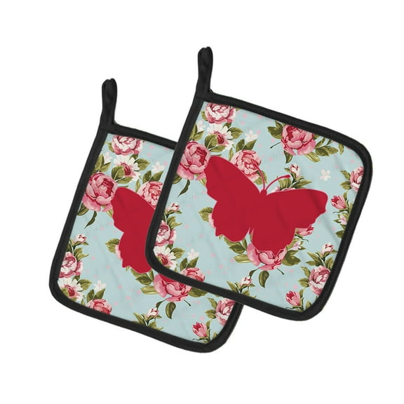 Caroline's Treasures BB1045-RS-BU-PTHD Butterfly Shabby Chic Blue Roses Pair of Pot Holders , 7.5HX7.5W, multicolor