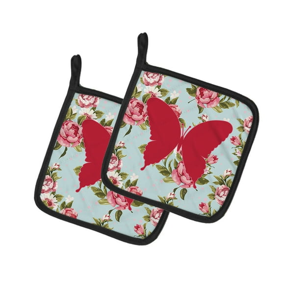 Caroline's Treasures BB1048-RS-BU-PTHD Butterfly Shabby Chic Blue Roses Pair of Pot Holders , 7.5HX7.5W, multicolor