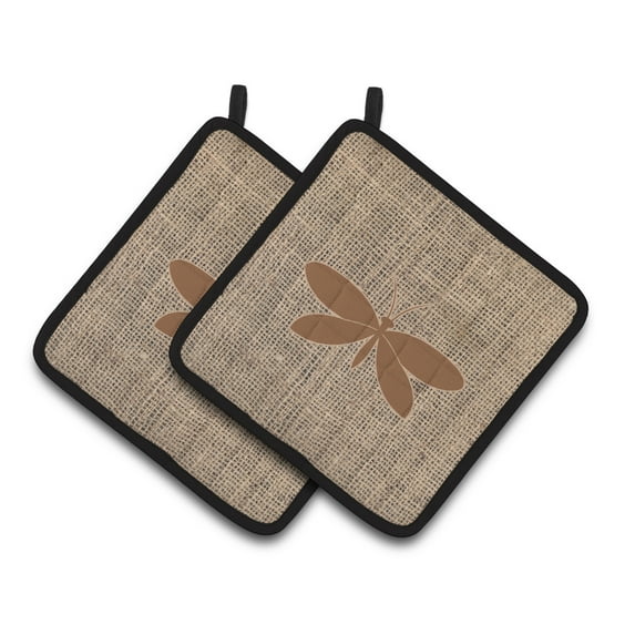 Caroline's Treasures BB1055-BL-BN-PTHD Moth Faux Burlap and Brown Pair of Pot Holders , 7.5HX7.5W, multicolor