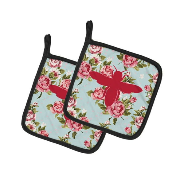 Caroline's Treasures BB1057-RS-BU-PTHD Bee Shabby Chic Blue Roses Pair of Pot Holders , 7.5HX7.5W, multicolor