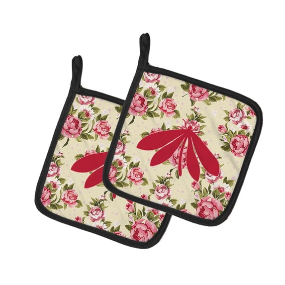 Caroline's Treasures BB1060-RS-YW-PTHD Moth Shabby Chic Yellow Roses Pair of Pot Holders , 7.5HX7.5W, multicolor