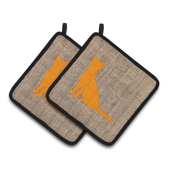 Caroline's Treasures BB1071-BL-OR-PTHD Cat Faux Burlap and Orange Pair of Pot Holders , 7.5HX7.5W, multicolor