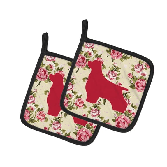 Caroline's Treasures BB1075-RS-YW-PTHD Cocker Spaniel Shabby Chic Yellow Roses Pair of Pot Holders , 7.5HX7.5W,