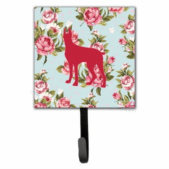 Caroline's Treasures BB1081-RS-BU-SH4 Great Dane Shabby Chic Blue Roses Leash or Key Holder, Blue, Single Hook, multicolor
