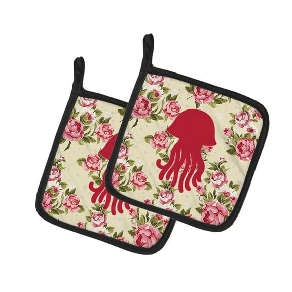 Jellyfish Shabby Chic Yellow Roses Pair of Pot Holders