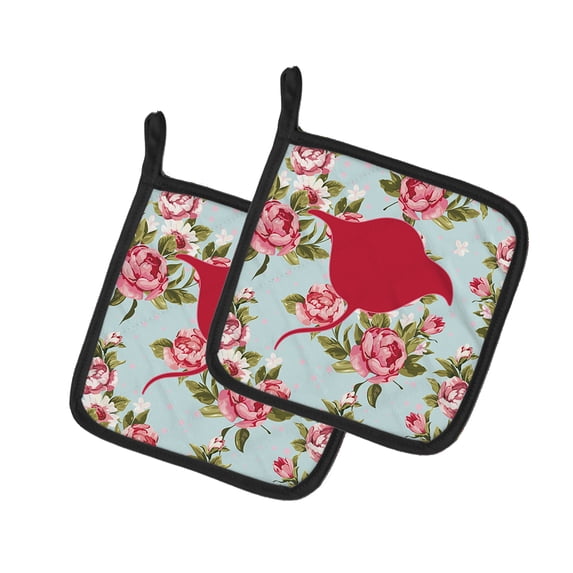 Caroline's Treasures BB1094-RS-BU-PTHD Stingray Shabby Chic Blue Roses Pair of Pot Holders , 7.5HX7.5W, multicolor