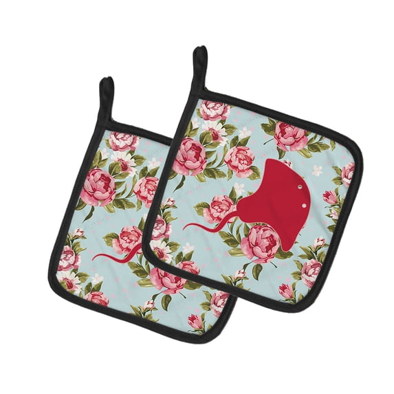 Caroline's Treasures BB1095-RS-BU-PTHD Stingray Shabby Chic Blue Roses Pair of Pot Holders , 7.5HX7.5W, multicolor