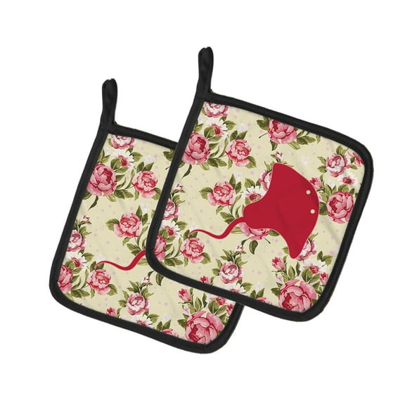 Caroline's Treasures BB1095-RS-YW-PTHD Stingray Shabby Chic Yellow Roses Pair of Pot Holders , 7.5HX7.5W, multicolor