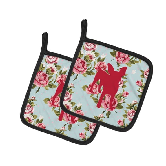Caroline's Treasures BB1108-RS-BU-PTHD Chihuahua Shabby Chic Blue Roses Pair of Pot Holders , 7.5HX7.5W, multicolor