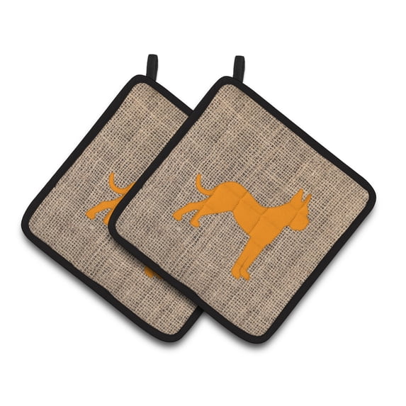 Caroline's Treasures BB1109-BL-OR-PTHD Boxer Faux Burlap and Orange Pair of Pot Holders , 7.5HX7.5W, multicolor
