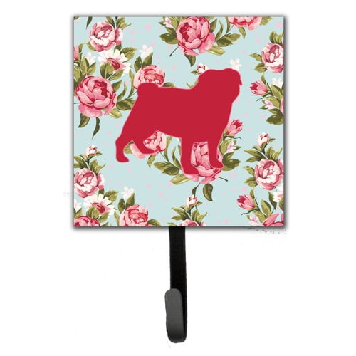 Caroline's Treasures BB1112-RS-BU-SH4 Pug Shabby Chic Blue Roses Leash or Key Holder, Blue, Single Hook, multicolor