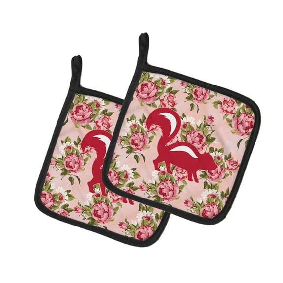 Caroline's Treasures BB1125-RS-PK-PTHD Skunk Shabby Chic Pink Roses Pair of Pot Holders , 7.5HX7.5W, multicolor