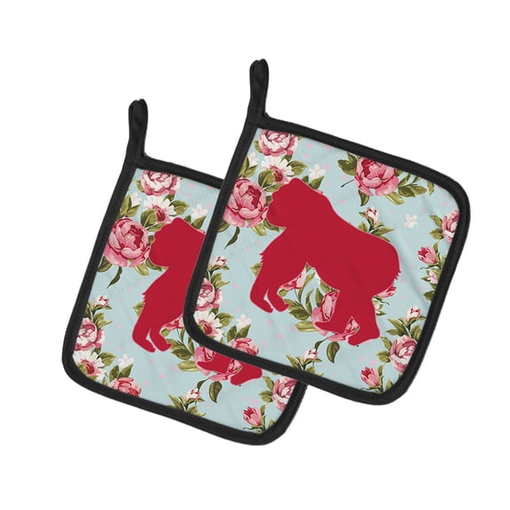 Caroline's Treasures BB1129-RS-BU-PTHD Gorilla Shabby Chic Blue Roses Pair of Pot Holders , 7.5HX7.5W, multicolor