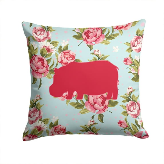 Caroline's Treasures BB1130-RS-BU-PW1414 Hippopotamus Shabby Chic Blue Roses Canvas Fabric Decorative Pillow BB1130, 14Hx14W, Multicolor
