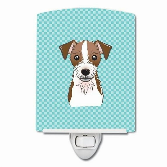 Caroline's Treasures BB1140CNL Checkerboard Blue Jack Russell Terrier Ceramic Night Light, 6x4x3", multicolor