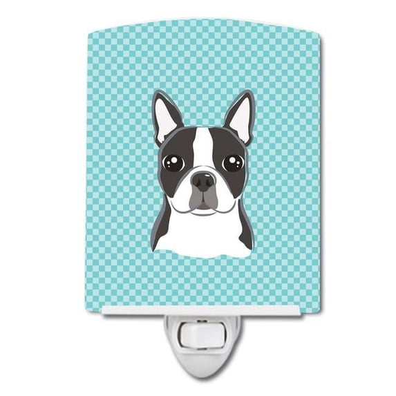 Checkerboard Blue Boston Terrier Ceramic Night Light