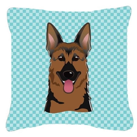 Caroline's Treasures BB1149PW1414 Checkerboard Blue German Shepherd Canvas Fabric Decorative Pillow , 14Hx14W,