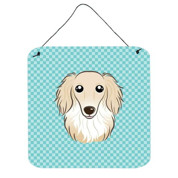 Caroline's Treasures BB1150DS66 Checkerboard Blue Longhair Creme Dachshund Wall or Door Hanging Prints, 6x6, multicolor
