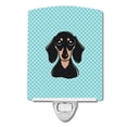 thumbnail image 1 of Checkerboard Blue Smooth Black and Tan Dachshund Ceramic Night Light, 1 of 2