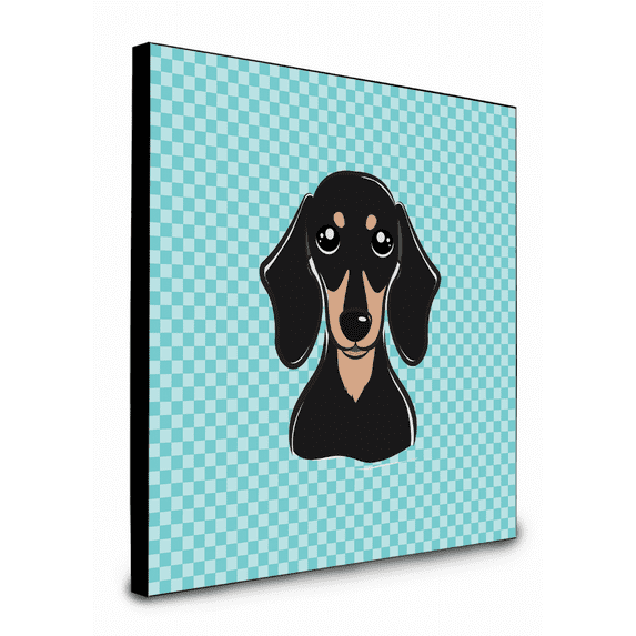 Caroline's Treasures BB1153UP88 Checkerboard Blue Smooth Black and Tan Dachshund Artwork Wall Panel, , multicolor