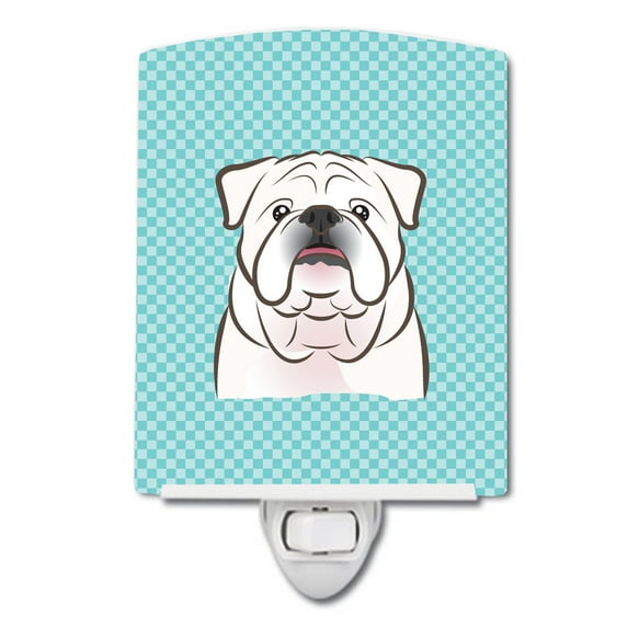 Caroline's Treasures BB1158CNL Checkerboard Blue White English Bulldog Ceramic Night Light, 6x4x3", multicolor