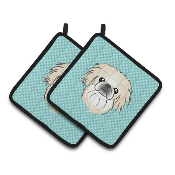 Caroline's Treasures BB1159PTHD Checkerboard Blue Pekingese Pair of Pot Holders , 7.5HX7.5W, multicolor