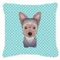 thumbnail image 1 of Caroline's Treasures BB1170PW1818 Checkerboard Blue Yorkie Puppy Canvas Fabric Decorative Pillow , 18H x18W, multicolor, 1 of 1
