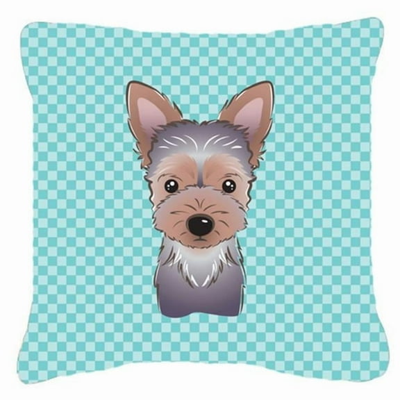 Caroline's Treasures BB1170PW1818 Checkerboard Blue Yorkie Puppy Canvas Fabric Decorative Pillow , 18H x18W, multicolor