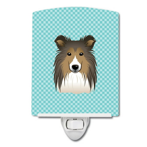 Caroline's Treasures BB1180CNL Checkerboard Blue Sheltie Ceramic Night Light, 6x4x3", multicolor