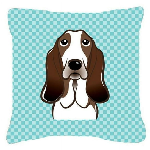 Caroline's Treasures BB1181PW1818 Checkerboard Blue Basset Hound Canvas Fabric Decorative Pillow , 18H x18W, multicolor