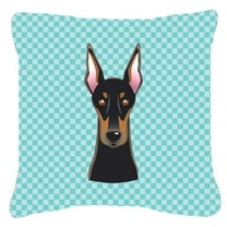 Caroline's Treasures BB1183PW1818 Checkerboard Blue Doberman Canvas Fabric Decorative Pillow , 18H x18W, multicolor