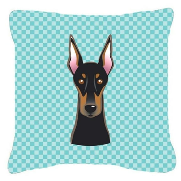 Caroline's Treasures BB1183PW1818 Checkerboard Blue Doberman Canvas Fabric Decorative Pillow , 18H x18W, multicolor