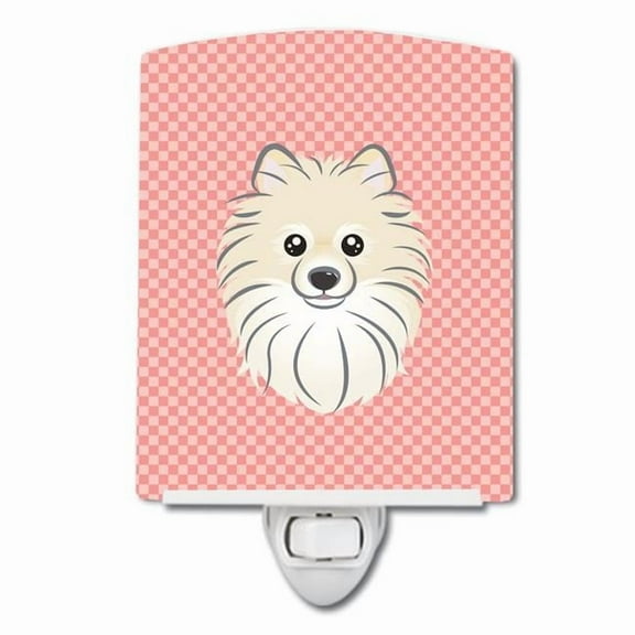 Caroline's Treasures BB1207CNL Checkerboard Pink Pomeranian Ceramic Night Light, 6x4x3", multicolor