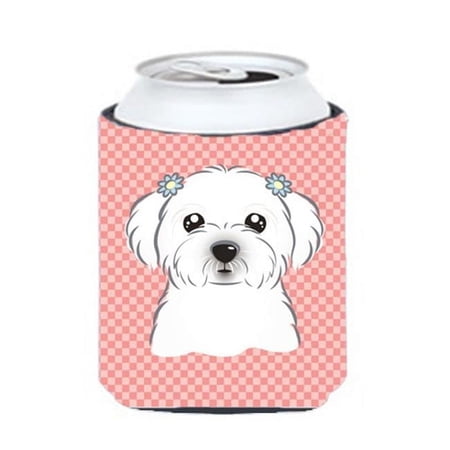 Caroline's Treasures BB1208CC Checkerboard Pink Maltese Can or Bottle Hugger, Can Hugger, Multicolor