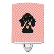 Caroline's Treasures BB1215CNL Checkerboard Pink Smooth Black and Tan Dachshund Ceramic Night Light, 6x4x3", multicolor
