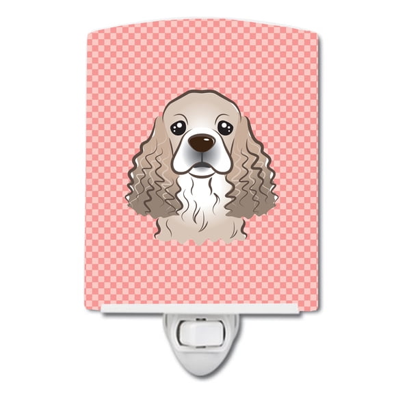 Caroline's Treasures BB1216CNL Checkerboard Pink Cocker Spaniel Ceramic Night Light, 6x4x3", multicolor