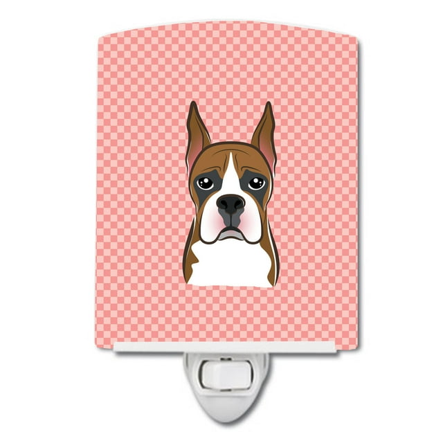 Caroline's Treasures BB1223CNL Checkerboard Pink Boxer Ceramic Night Light, 6x4x3", multicolor